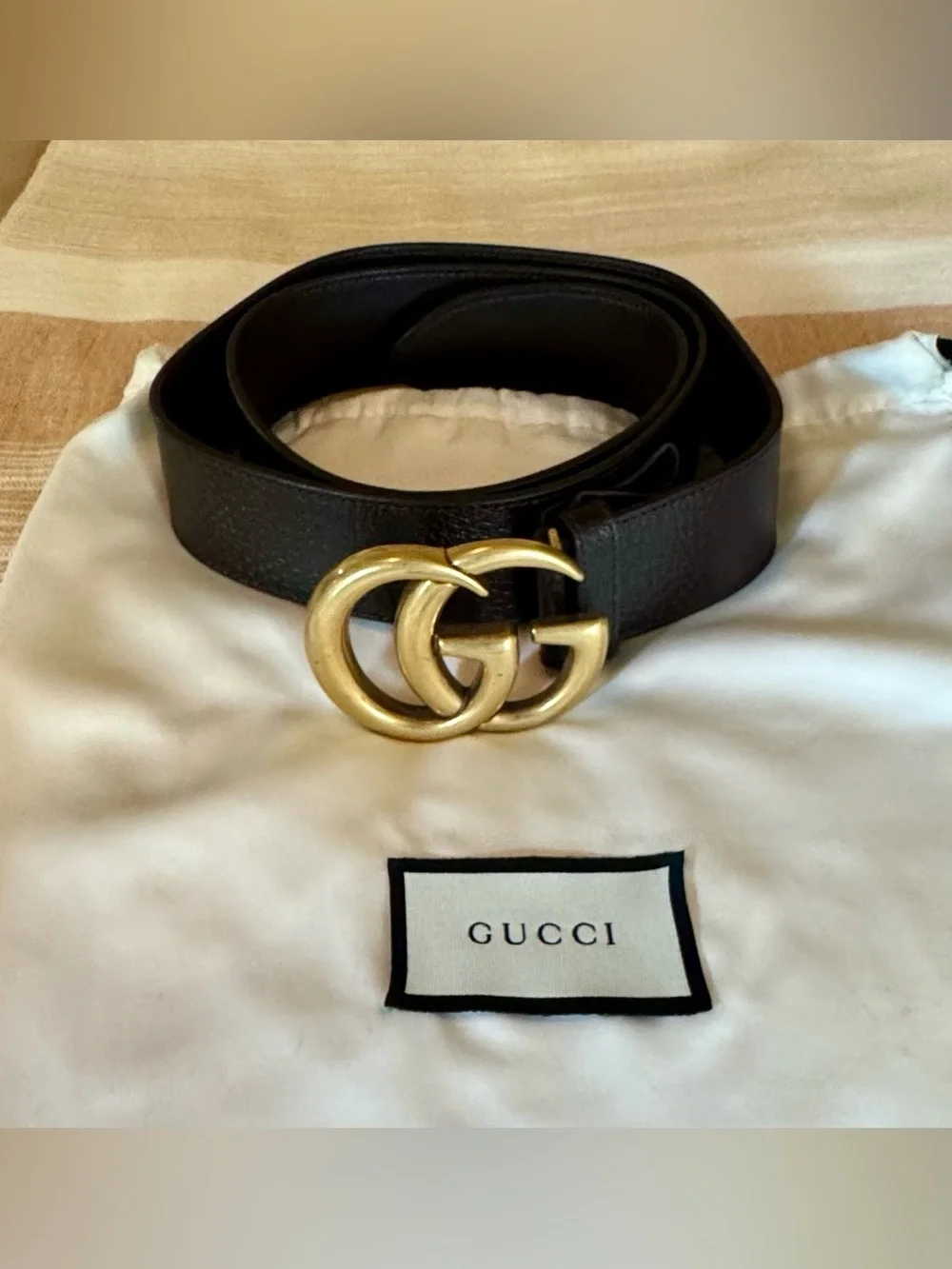 Gucci Dark Brown Men’s Leather Belt with Gold Double G Buckle